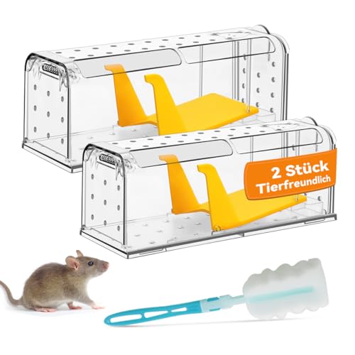 KENNEAS Mausefalle Lebend 2 Set Wiederverwendbar Tierfreundliche Hygenische Hochsensitive Quick Release Keiner Kontakt mit Mäusen in der Küche im Garten Im Lager (2, Transparent) von KENNEAS