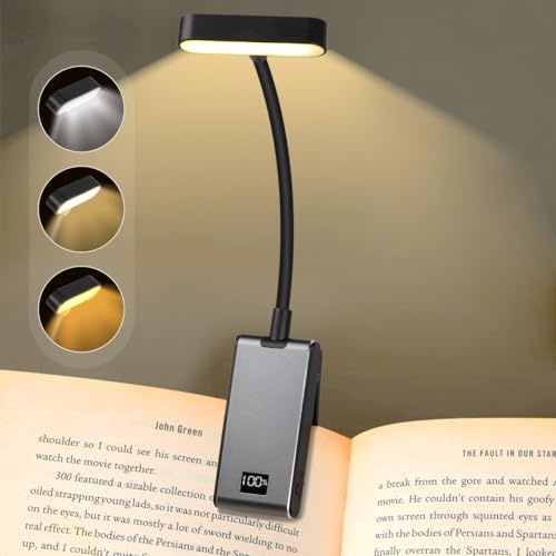 LED Leselampe USB Leselampe Buch Klemme 360° Einstellbar 360°Einstellbare 3 Helligkeiten und 3 Farben(Warmes Natürliches Kühles Licht) Leselampe Bett (Schwarz) von KENNEAS