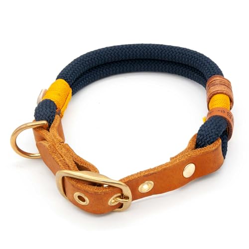 Hundehalsband aus Tau & edlem Leder | Midnight Sunburst | verstellbar & robust | Elegantes, handgefertigtes Design | Halsband Hund für mittelgroße & große Hunde mit Schnalle – blau Hundehalsband aus Tau & edlem Leder | Midnight Sunburst | verstellbar & robust | Elegantes, handgefertigtes Design | Halsband Hund für mittelgroße & große Hunde mit Schnalle – blau von KENSONS for dogs