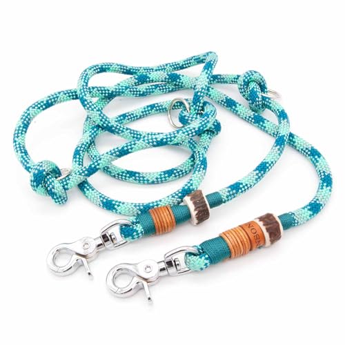 Hundeleine Emerald Elegance | 2 m / 2,5 m / 3 m x Ø 8 mm verstellbare Führleine, handgefertigtes Design, robust, für kleine & mittelgroße Hunde – türkis Hundeleine Emerald Elegance | 2 m / 2,5 m / 3 m x Ø 8 mm verstellbare Führleine, handgefertigtes Design, robust, für kleine & mittelgroße Hunde – türkis von KENSONS for dogs