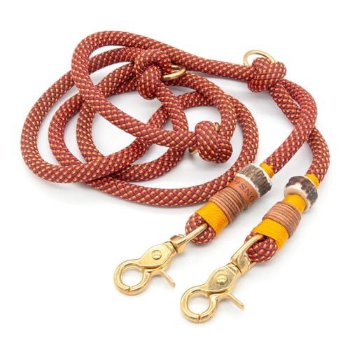 Hundeleine aus Tau | 1 cm dick | Golden Fireball | 2 m / 2,5 m / 3 m verstellbare Führleine, handgefertigtes Design, robust, für kleine & mittelgroße Hunde – rot Hundeleine aus Tau | 1 cm dick | Golden Fireball | 2 m / 2,5 m / 3 m verstellbare Führleine, handgefertigtes Design, robust, für kleine & mittelgroße Hunde – rot von KENSONS for dogs