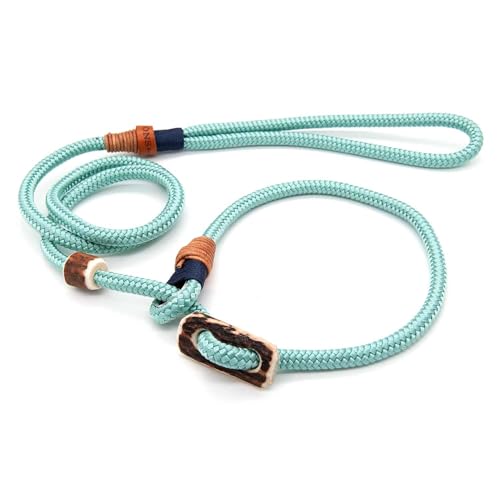 Retrieverleine 8 mm | Mint Slate | Moxon-Leine mit hochwertigem Horn-Zugstopp | robuste, wetterfeste Hundeleine aus Tau mit integrierter Halsung - 120 cm von KENSONS for dogs