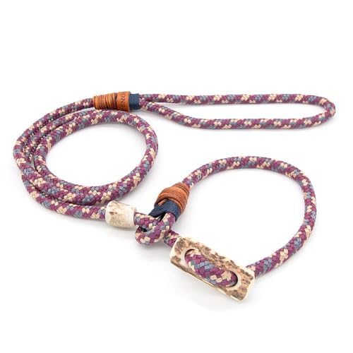 Retrieverleine & Moxonleine aus Tau mit Zugstopp (Bordeaux-Beige-Grau, Ø10mm, 200cm) Hundeleine für mittelgroße & große Hunde - Hunde Retriever & Moxon Leine integriertes Halsband lang + kurz von KENSONS for dogs