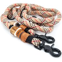 Hundeleine | Tauleine Führleine Ø10mm 3Fach Verstellbar Mit Edlem Hirschhorn Schwarz-Beige-Rot Karabiner Schwarz von KENSONSfordogs