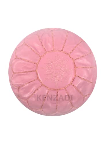 KENZADI Ottoman-Sitzsack, echtes Leder, handgenäht in Marrakech von marokkanischen Kunsthandwerkern, Fußhocker, ungefüllt (Rosa von Pink) von KENZADI