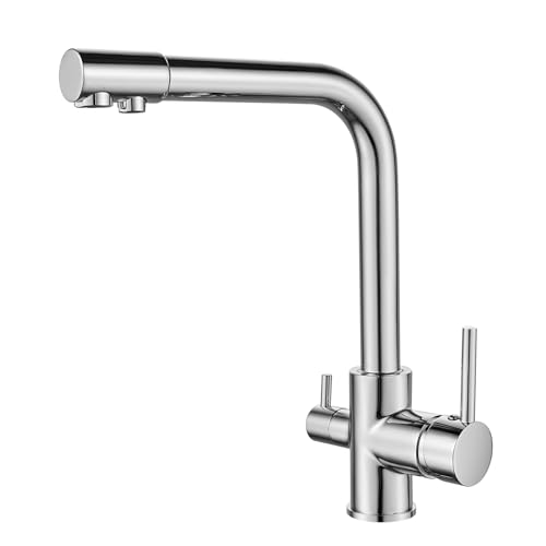 KEOKBON 3 Wege Wasserhahn Küche, 360° Drehbar Küchenarmatur, 3 in 1 Mischbatterie für Wasserfilter, Messing Armatur Spültischarmatur, Trinkwasserhahn 2 Hebel Chrom KEOKBON 3 Wege Wasserhahn Küche, 360° Drehbar Küchenarmatur, 3 in 1 Mischbatterie für Wasserfilter, Messing Armatur Spültischarmatur, Trinkwasserhahn 2 Hebel Chrom von KEOKBON