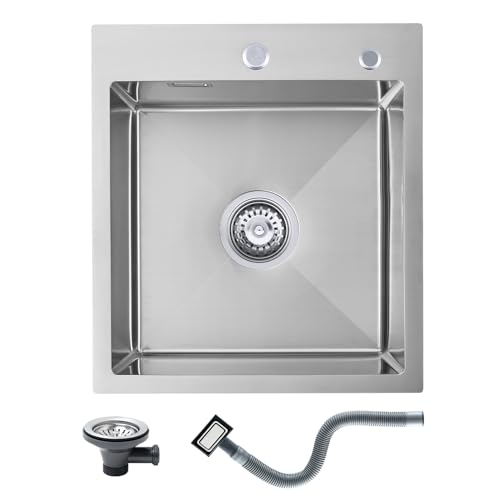 KEOKBON 45 x 50 x 19cm Spülbecken Edelstahl Eckig, Waschbecken Küche 1 Becken ab 50er Schrank, Einbauspüle mit Hahnloch von KEOKBON