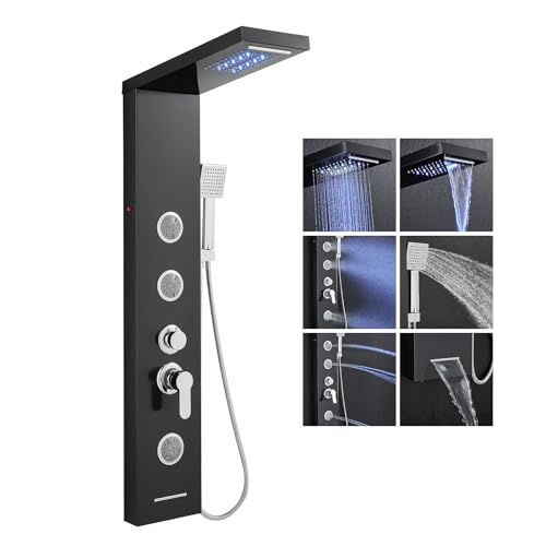 KEOKBON 6 in 1 LED Duschpaneel Schwarz mit Armatur 3 Massagedusche, Edelstahl Duschsystem Duschpaneele 6 Funktion Regendusche Wasserfalldusche 2-Modi Massagedusche Handbrause Wanneneinlauf KEOKBON 6 in 1 LED Duschpaneel Schwarz mit Armatur 3 Massagedusche, Edelstahl Duschsystem Duschpaneele 6 Funktion Regendusche Wasserfalldusche 2-Modi Massagedusche Handbrause Wanneneinlauf von KEOKBON