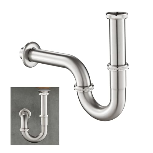 KEOKBON Gebürstet Nickel Universal Siphon 1 1/4" x 32 mm für Bad und Küchen Waschbecken, Geruchsverschluss Edelstahl Syphon Badezimmer Röhrensiphon Ablaufgarnitur Waschtisch von KEOKBON