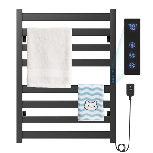 KEOKBON Handtuchheizkörper Elektrisch mit 1-24 Stunden Timer, 520x700mm Handtuchheizkörper Elektrischer Handtuchheizkörper Intelligenter Konstanttemperatur 35-70℃, 115W, Schwarz, Aluminium von KEOKBON