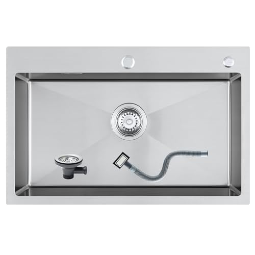 KEOKBON Spülbecken Edelstahl Eckig, 70x45cm Spüle Edelstahl Küche mit Hahnloch, Küchen Einbauspüle Groß ab 80er Schrank, Handgefertigte Nano-Oberfläche Küchenspüle 1 Becken, Kitchen Sink KEOKBON Spülbecken Edelstahl Eckig, 70x45cm Spüle Edelstahl Küche mit Hahnloch, Küchen Einbauspüle Groß ab 80er Schrank, Handgefertigte Nano-Oberfläche Küchenspüle 1 Becken, Kitchen Sink von KEOKBON