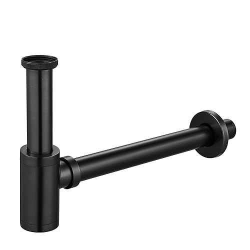 KEOKBON Universal Siphon, Siphon für Waschbecken & Waschtisch, Keymark Messing Syphon Sifon Universal Designsiphon, Bad Flaschensiphon 1/4, Geruchverschluss Röhrensiphon, Schwarz Bronze von KEOKBON