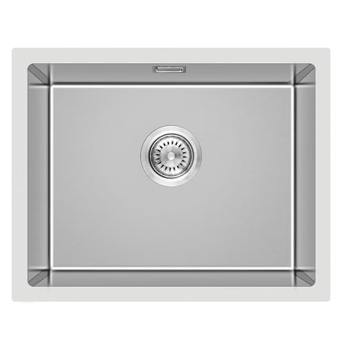 Küche Spülbecken 60 * 45 * 19cm ab 70er Unterschrank,KEOKBON Groß Handgefertigte Einbau Küchenspüle oder Unterbau 304 Edelstahl, 1 Becken Waschbecken Küche mit Ablaufschlauch und Überlaufgarnitur von KEOKBON