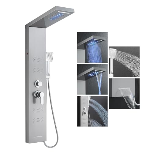 LED Duschpaneel 304 Edelstahl KEOKBON 5 Duschfunktionen Massagedüse Regenfall Handbrause Multifunktion Dusch Für Badezimmer Multifunktion Duschsystem mit armatur Wandduschpaneel Gebürstet LED Duschpaneel 304 Edelstahl KEOKBON 5 Duschfunktionen Massagedüse Regenfall Handbrause Multifunktion Dusch Für Badezimmer Multifunktion Duschsystem mit armatur Wandduschpaneel Gebürstet von KEOKBON