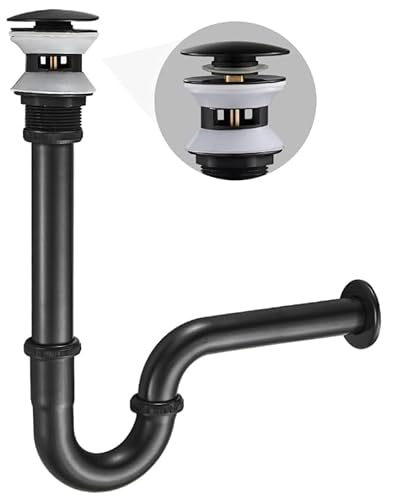 SET - Design Siphon mit Ablaufgarnitur mit Überlauf KEOKBON Siphon 1 1/4" x 32 mm Pop Up Ventil Ablaufgarnitur für Waschbecken und Waschtisch, Edelstahl Röhrensiphon Geruchsverschluss, ORB Schwarz SET - Design Siphon mit Ablaufgarnitur mit Überlauf KEOKBON Siphon 1 1/4" x 32 mm Pop Up Ventil Ablaufgarnitur für Waschbecken und Waschtisch, Edelstahl Röhrensiphon Geruchsverschluss, ORB Schwarz von KEOKBON