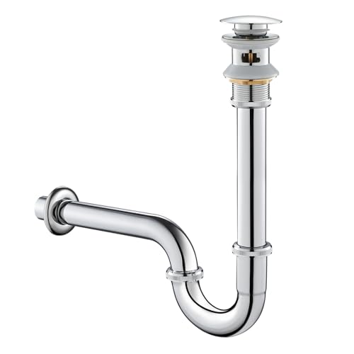 SET - Design Siphon mit Ablaufgarnitur mit Überlauf KEOKBON Siphon 1 1/4" x 32 mm Pop Up Ventil Ablaufgarnitur für Waschbecken und Waschtisch, Edelstahl Röhrensiphon Geruchsverschluss Chrom von KEOKBON