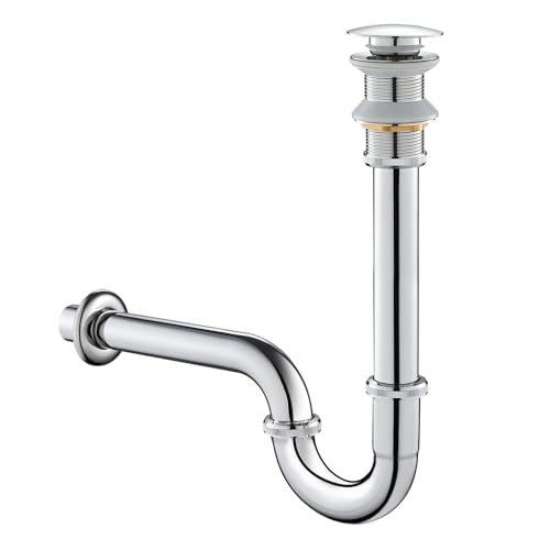 SET - Design Siphon mit Ablaufgarnitur ohne Überlauf KEOKBON Siphon 1 1/4" x 32 mm Pop Up Ventil Ablaufgarnitur für Waschbecken und Waschtisch, Edelstahl Röhrensiphon Geruchsverschluss Chrom von KEOKBON