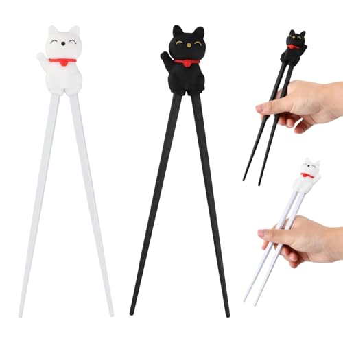2 Paar Essstäbchen Kinder,Süße Lucky Cat,Stäbchen Kinder,stäbchen kinder,Wiederverwendbare Rutschfeste Essstäbchen Training Essstäbchen Personalisiert Esstäbchen für Anfänger von KEORHEZ