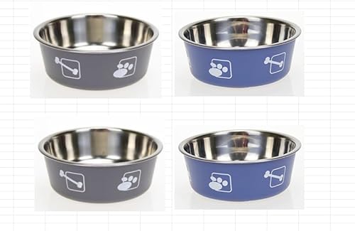 4-teiliges Hundenapf-Set aus Edelstahl mit Rutschfester Silikonbasis, 800ml Futternapf Hund, 17.5cm, Geeignet für Kleine, Mittlere und Große Hunde und Katzen Futternapf(Grauen und Blaugrauen) von KEORHEZ