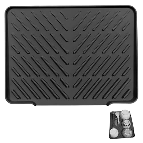 Abtropfmatte Spüle, 40 X 30 cm Silikon Abtropfmatte Küche, Geneigte Fläche und Rillenstruktur, Hitzebeständige Anti-Rutsch Abtropfmatte, für Küchenarbeitsplatten und Küchenspüle (Schwarz) von KEORHEZ