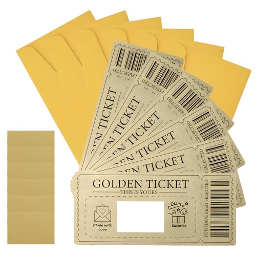KEORHEZ 6 Stück Goldenes Ticket, Rubbellose Selber Machen, Inklusive Umschlägen, Karten und Aufklebern, Individuell Gestaltet und Ideal für Überraschungsgeschenke, Kundenfeedback Usw KEORHEZ 6 Stück Goldenes Ticket, Rubbellose Selber Machen, Inklusive Umschlägen, Karten und Aufklebern, Individuell Gestaltet und Ideal für Überraschungsgeschenke, Kundenfeedback Usw von KEORHEZ