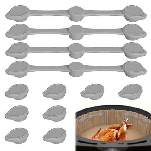 Silikon Magnetisch für Airfryer, 4 Stück Magnetisch für Heißluftfritteuse, Air Fryer Magnetischsilikon Schnalle Set, mit Langen Und Kurzen Clips,Wassertropfen-Design für Kochen und Backen (Grau) von KEORHEZ