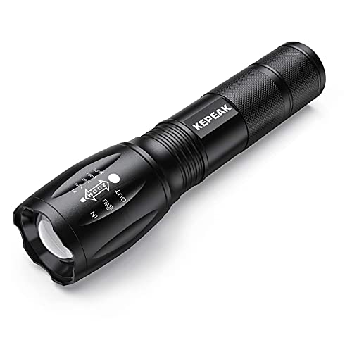 KEPEAK 1000 Lumen Klein LED Taschenlampe, Batteriebetrieben Hell Taschenlampen, Zoom Flashlight für Langer Schuss und Flutlicht, mit 5 Lichtmodi, Unterer Druckknopfschalter und Anti-Rutsch Griffdesign von KEPEAK