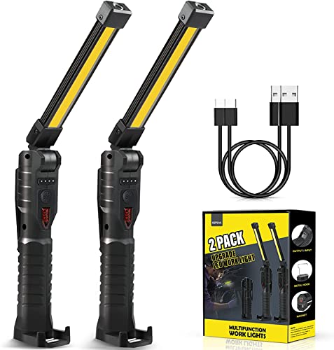 KEPEAK LED Arbeitsleuchte Taschenlampe, Wiederaufladbare LED Taschenlampe Werkstattlampe COB Inspektionsleuchten mit Magnet und Haken für Auto Reparatur, Werkstatt, Notfall Lampe, Camping, 2 Stück von KEPEAK