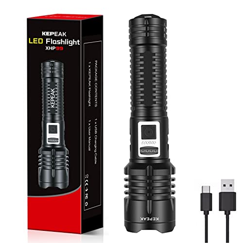 KEPEAK Led Taschenlampe, Taschenlampe Led 10000 Lumen, Aufladbar USB Extrem Hell Taktische Taschenlampen, Taschenlampe Batteriebetrieben IPX4 Wasserdicht für Outdoor Camping Wandern Notfälle von KEPEAK