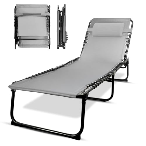 KEPLIN Faltbare Liege Sonnenliege 600D Oxford-Gewebe Verstellbare Rücken- und Beinauflagen Leicht und Tragbar Kompaktes Platzsparendes Design Langlebig Outdoor 190 x 65 x 30 cm (Grau) von KEPLIN