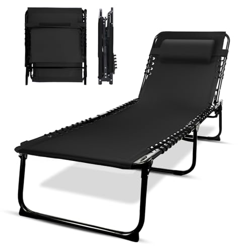 KEPLIN Faltbare Liege Sonnenliege 600D Oxford-Gewebe Verstellbare Rücken- und Beinauflagen Leicht und Tragbar Kompaktes Platzsparendes Design Langlebig Outdoor 190 x 65 x 30 cm (Schwarz) von KEPLIN
