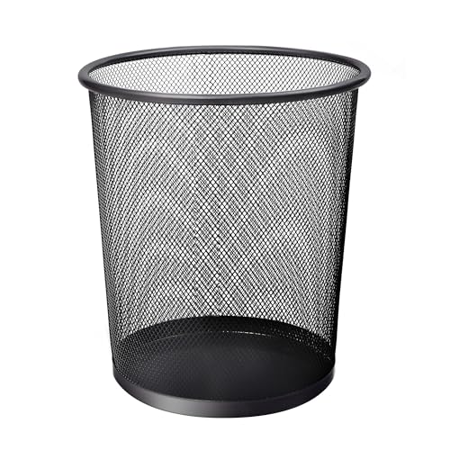 KEPLIN Runder Mülleimer – 1 Packung schwarzer, rutschfester Netzeimer, stilvoller und stabiler Metall-Papierkorb für Zuhause, Schlafzimmer, Büro, Badezimmer, Wohnzimmer und Küche – Innen-Mülleimer mit von KEPLIN