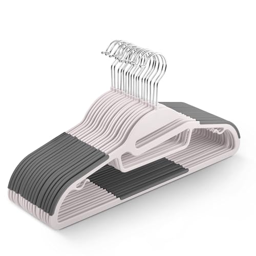 KEPLIN 20er-Pack rutschfeste Kleiderbügel – langlebiges, schlankes Design für platzsparende Aufbewahrung mit 360° Drehgelenk, Krawatten-Organizer, Gurthaken und S-förmiger Öffnung (Blush) von KEPLIN