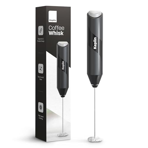 Keplin Hand-Milchaufschäumer, elektrischer Schneebesen aus Edelstahl, tragbarer batteriebetriebener Kaffee-Rührer für Latte, Matcha, Protein-Shakes, ergonomisch, kompakt, leicht zu reinigen und zu von KEPLIN