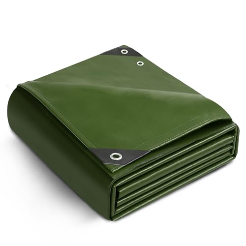 Keplin Abdeckplane, wasserdicht, 3 x 4 m, 90 g/m², strapazierfähig, schimmelresistent, leicht zu waschen, PE-Material, verstärkte Kanten mit Metallösen, Grün von KEPLIN