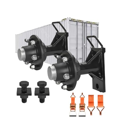 2er-Pack Versandcontainer-Räder 6 Lug-13.97cm, Schwerlast-Container Achsen mit Griff, Tragkraft 3175 kg, Robuste Axles Components mit Ratschengurt, von 6.1m bis 13.7m (6 Lug) von KEPMOGOH