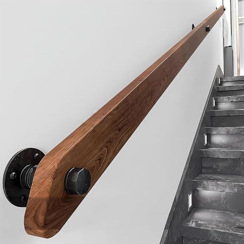 Holz Treppe Handläufe, Haus Gegen Die Wand Indoor Loft Ältere Geländer Handlauf Korridor Unterstützung Stab, Treppe Balustrade, Komplette Kit, 50-440cm (A, 220CM) von KEPMOGOH
