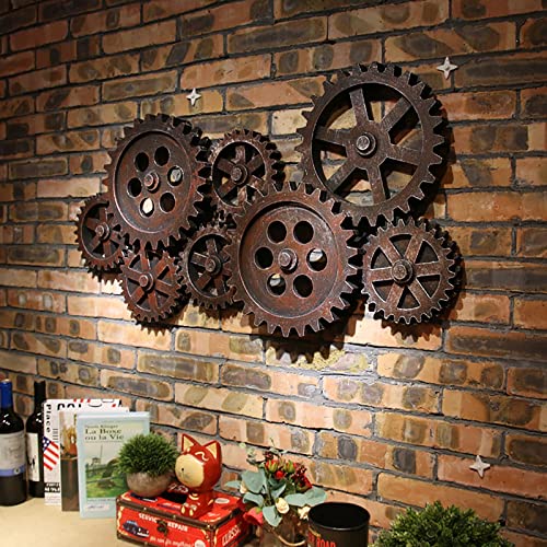 KEPMOGOH Vintage Industrial Holzzahnrad Home Bar Wanddekoration Kunsthandwerk Ornament, Steampunk-Stil Zahnrad Wanddeko, 93 × 6 × 50 Cm von KEPMOGOH