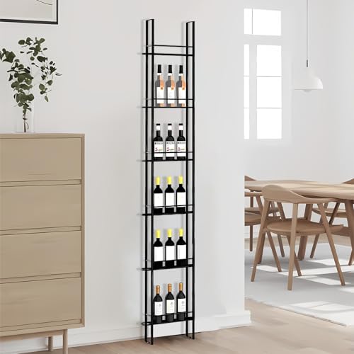 KEPMOGOH Weinregal Wand, 6-stöckiges weinflaschenhalter aus Metall, H: 240 cm, bar regal, weinregale, flaschenregal Präsentationsregal für Küche, Esszimmer, Bar, Weinkeller (Schwarz, 1 Spalte) von KEPMOGOH