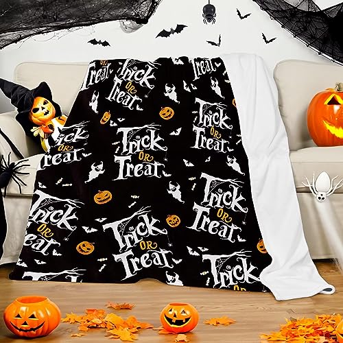 Halloween Kuscheldecke, Trick or Treat Decke Bedruckt mit Kürbis Geister Fledermäuse für Kinder, Flanell Halloween Decke für Sofa, Halloween, 130 x 150 cm von KEPMOV