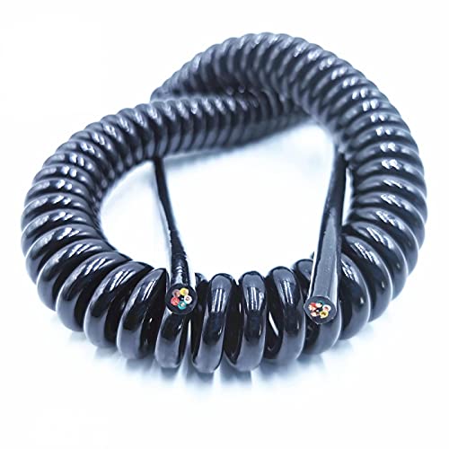 KEPOHK 4-adriges Spiralkabel, 20AWG 24AWG 17AWG 14AWG 2,5 m 5 m 7,5 m schwarzes Federnetzkabel für Verlängerungskabel Linelength7,5 m 4-adrig20AWG von KEPOHK