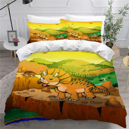 Bettbezug 3D Druck Mikrofaser 135x200 Triceratops Kuschelig Bettwäsche Sets Jungen Und Kinder Mädchen 3 Teilig Cartoon-Tiere Mit Reißverschluss Und 2 Kissenbezug 80x80 von KEPOLA