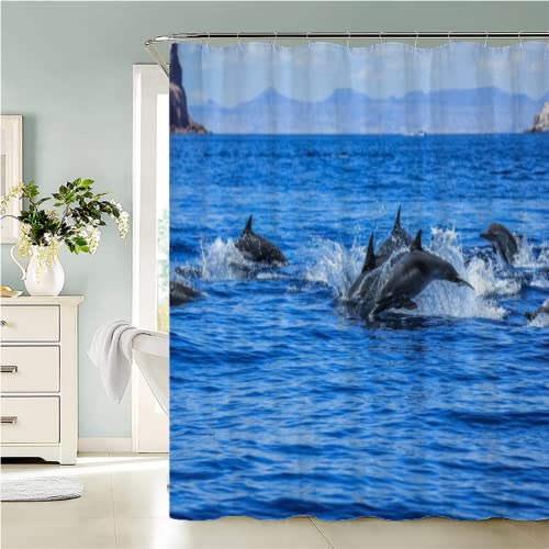 KEPOLA Duschvorhang Delfin 3D Duschvorhänge 180x180cm Anti-Schimmel Polyester Stoff Waschbar mit 12 Haken Ozean Dekor Shower Curtains wasserdichte Badewanne Trennwand Bad Vorhäng von KEPOLA