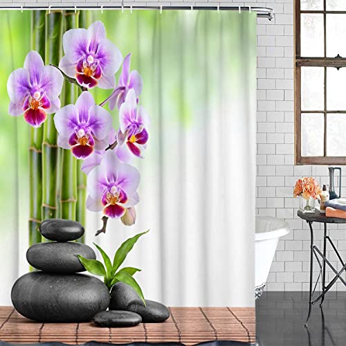 KEPPD Bambus-Orchideen-Zen-Duschvorhang, wasserdichter Badezimmer-Duschvorhang mit Hakenzubehör, Badezimmerzubehör, schnell trocknend, XXL, 100 x 200 cm (39 x 79 Zoll), Duschvorhang von KEPPD