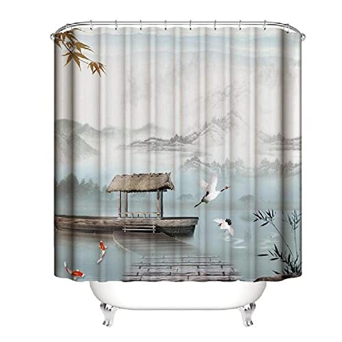 KEPPD Chinesische Landschaft Boot Vögel Vintage Duschvorhang Multi Size Extra Lang Wasserdicht 3D Digitaldruck Dekor Badezimmervorhang 80X180cm Duschvorhang KEPPD Chinesische Landschaft Boot Vögel Vintage Duschvorhang Multi Size Extra Lang Wasserdicht 3D Digitaldruck Dekor Badezimmervorhang 80X180cm Duschvorhang von KEPPD