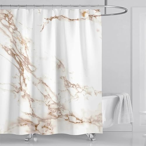 KEPPD Grau-Goldener Marmor, abstrakt, Moderne Badezimmer-Dekoration, wasserdicht, waschbarer Stoff, Badewanne, Deluxe-Standard-Duschvorhang, extra lang, 110 x 220 cm (43 x 87 Zoll) Duschvorhang von KEPPD