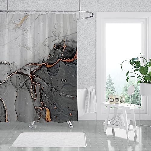 KEPPD Luxuriöser Marmor-Duschvorhang für Badezimmer-Dekoration, wasserdicht, modern, Dicker Polyesterstoff, Bad, kreativer Vorhang mit 12 Haken, 135 x 200 cm (53 x 79 Zoll), Duschvorhang von KEPPD
