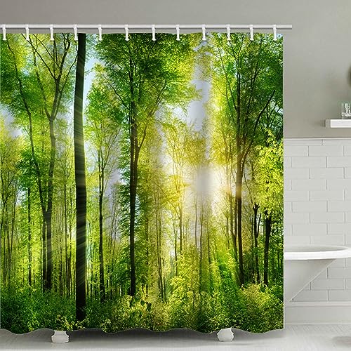 KEPPD Moderner 3D-Waldduschvorhang, wasserdichter, Dicker Polyester-Badezimmervorhang, Trennvorhang mit natürlicher Landschaft, Hotelqualität, waschbar, 80 x 180 cm (31 x 71 Zoll) Duschvorhang von KEPPD