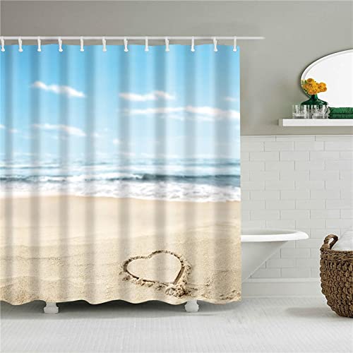 KEPPD Moderner Strand-Duschvorhang, malerischer wasserdichter Polyester-Stoff, Badezimmervorhänge mit 12 Haken, waschbar, extra lang, XXL, 100 x 200 cm (39 x 79 Zoll), Duschvorhang von KEPPD