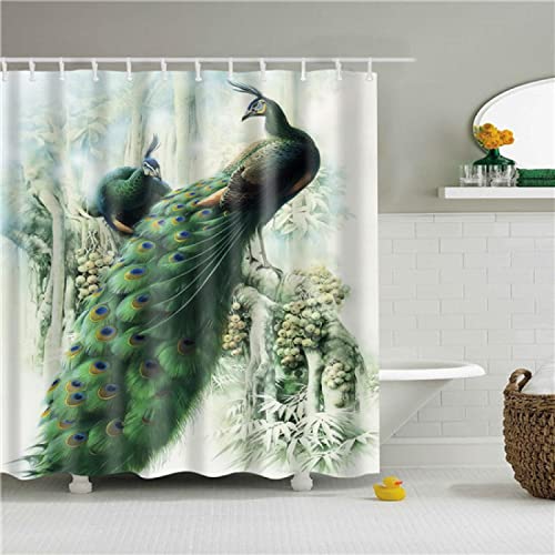 KEPPD Schöner Pfau-Badezimmer-Duschvorhang Frabic Wasserdichter Polyester-Tiere-Badevorhang mit 12 Haken Extra Langer dekorativer 115 x 220 cm Duschvorhang von KEPPD